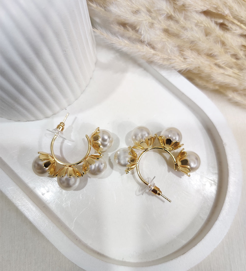 Golden Pearl Hoop Earrings