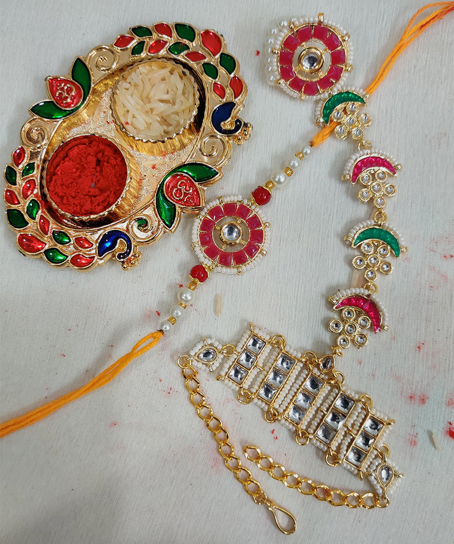 Kundan Couple Rakhi for Bhai and Bhabhi