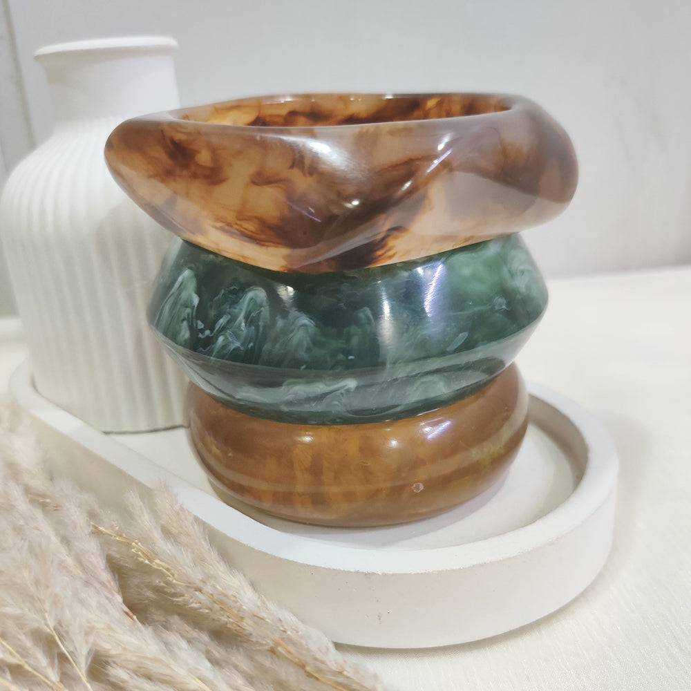 Oversized Acrylic Bracelet Trio – Natural Marble Finish