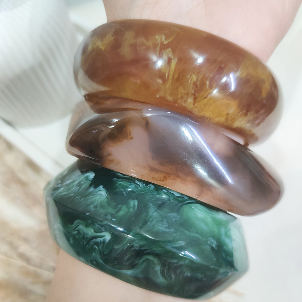 Oversized Acrylic Bracelet Trio – Natural Marble Finish