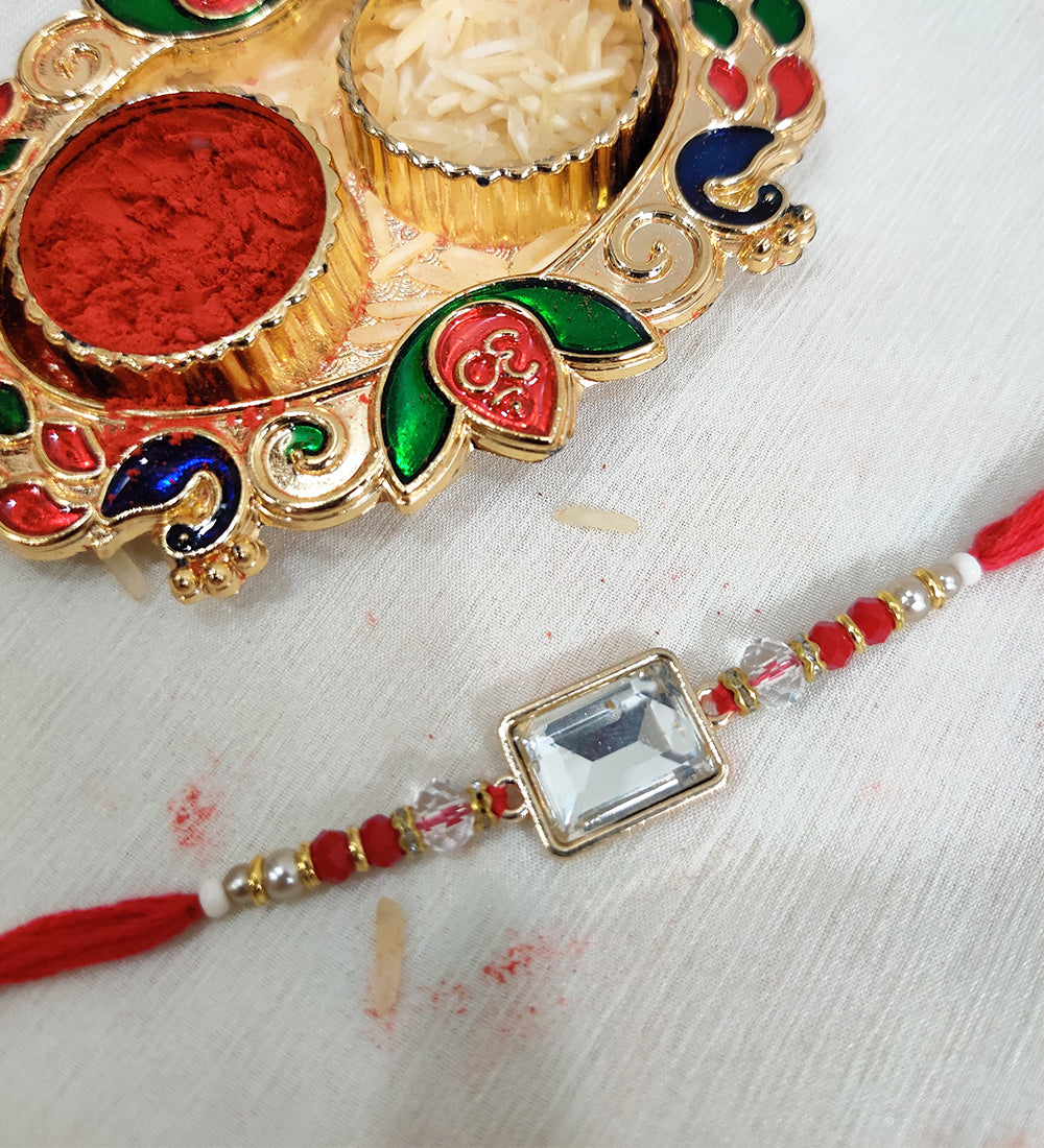 White Kundan Stone Rakhi