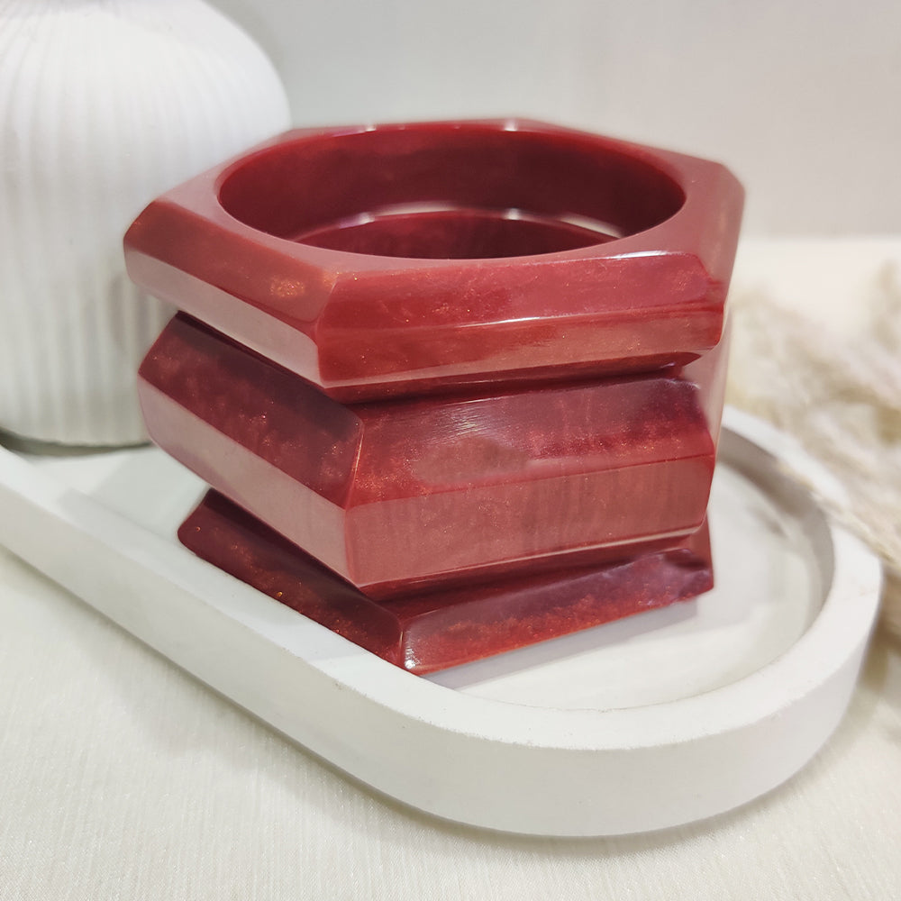 Bold Red Hexagon Resin Bangles – Statement Chunky Bracelet Set