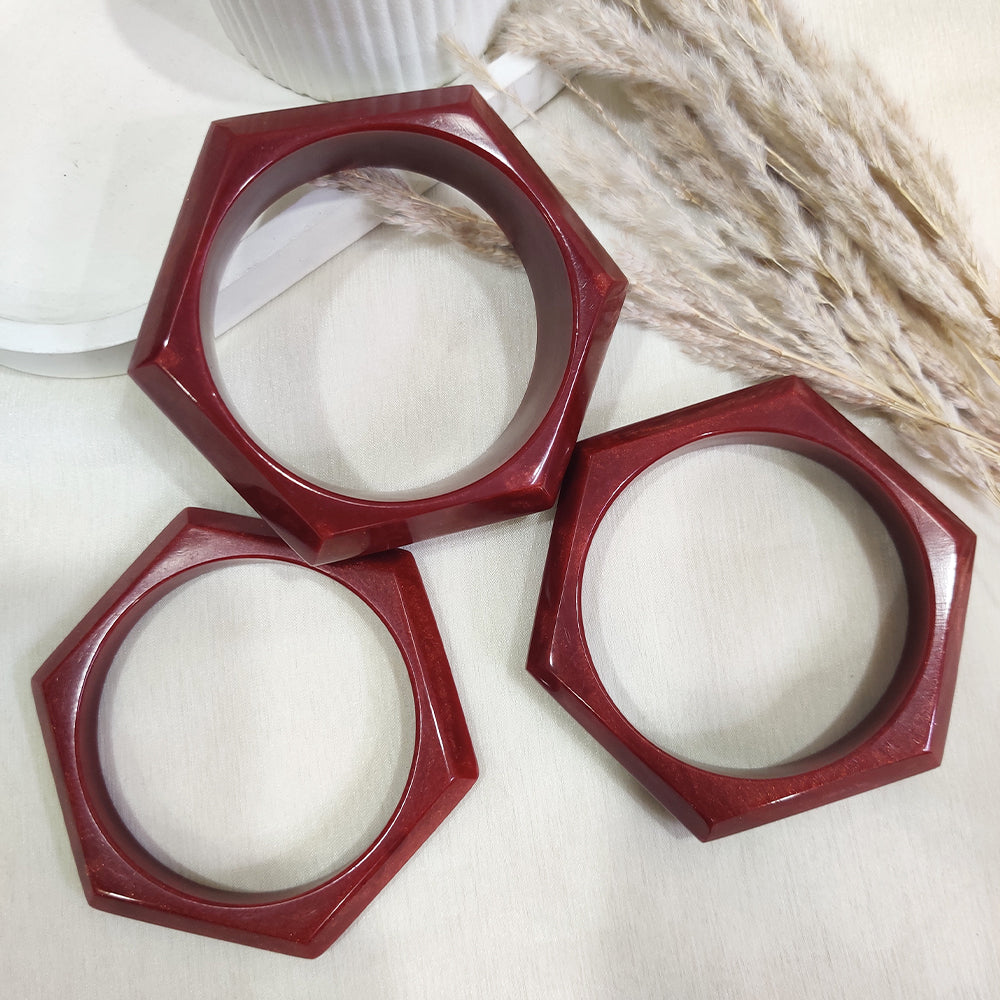 Bold Red Hexagon Resin Bangles – Statement Chunky Bracelet Set