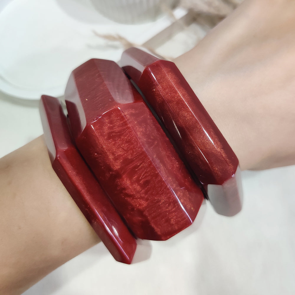 Bold Red Hexagon Resin Bangles – Statement Chunky Bracelet Set