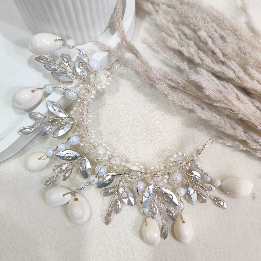 Boho Cowrie Shell & Crystal Beaded Hair Vein