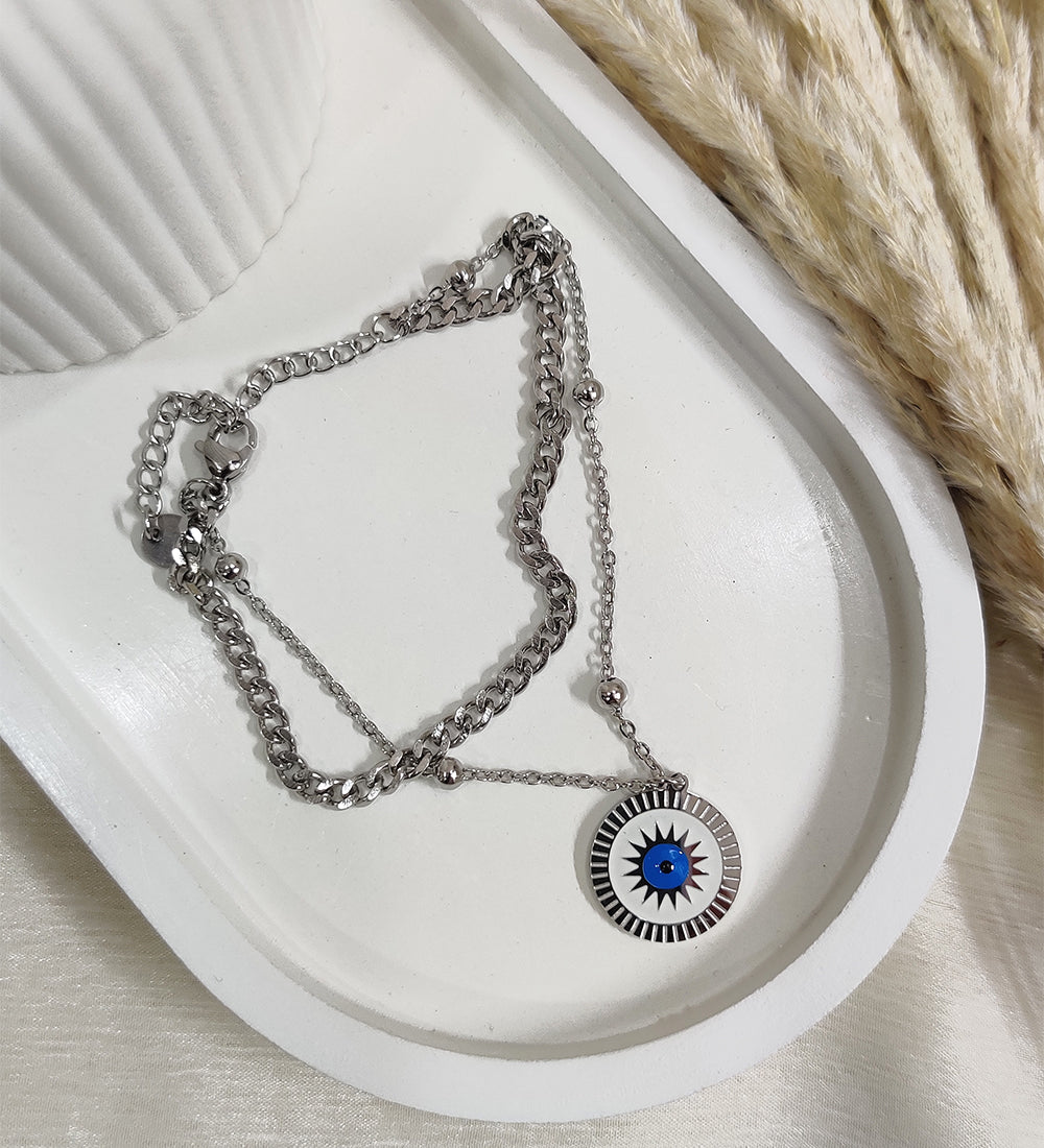 Silver Evil Eye Charm Chain Bracelet