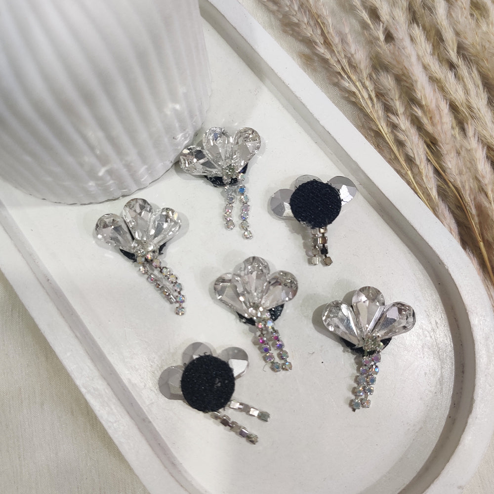 Silver Crystal Rhinestone Flower Embellishments Stick-on (Set of 6)