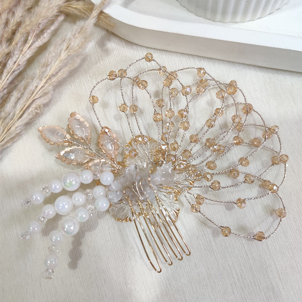 Golden Petal Crystal Hair Comb