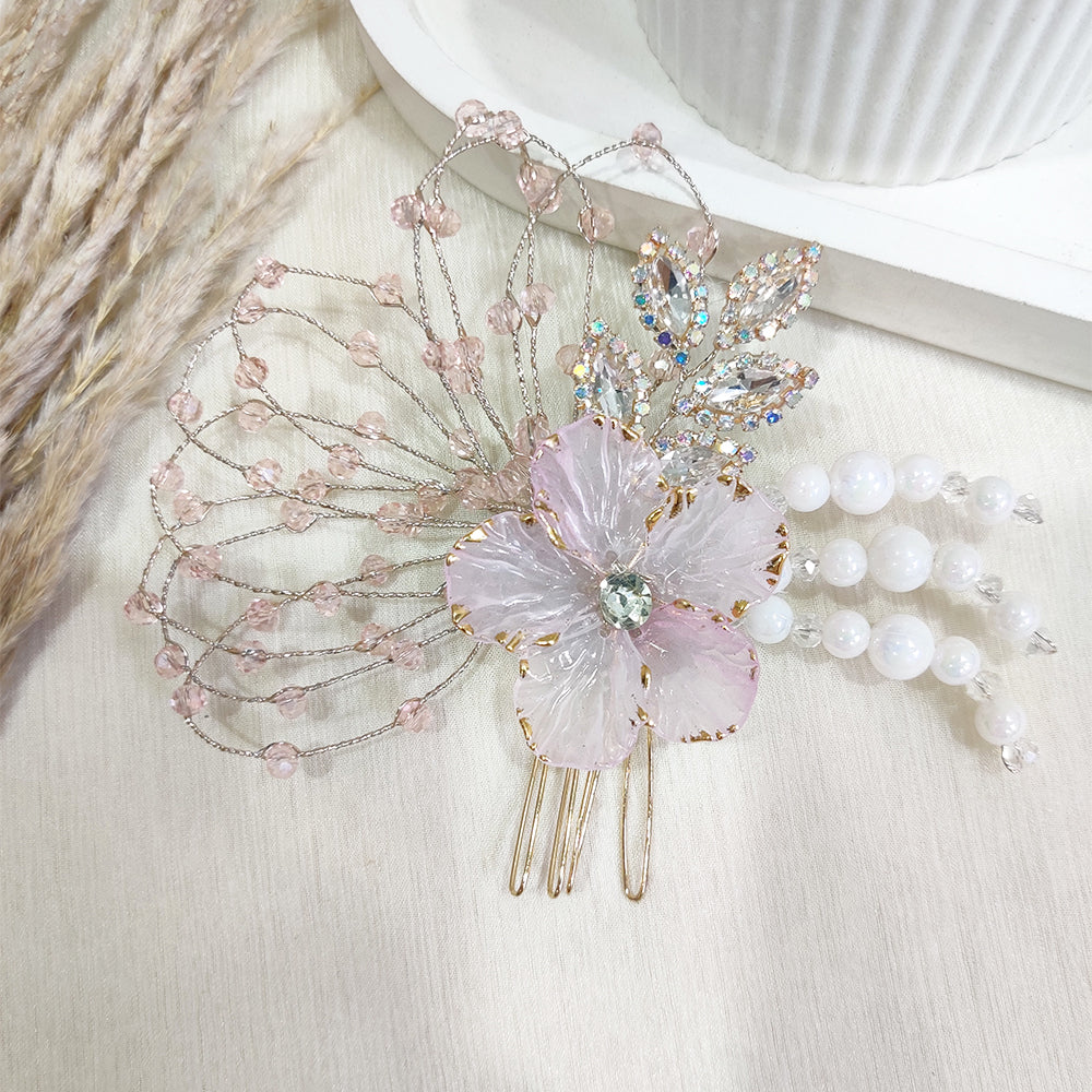 Pink Petal Crystal Hair Comb