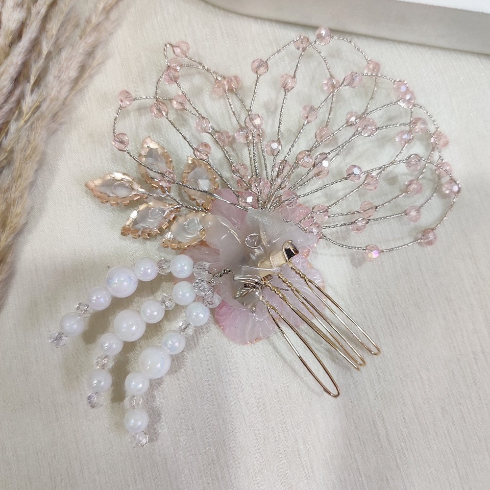Pink Petal Crystal Hair Comb