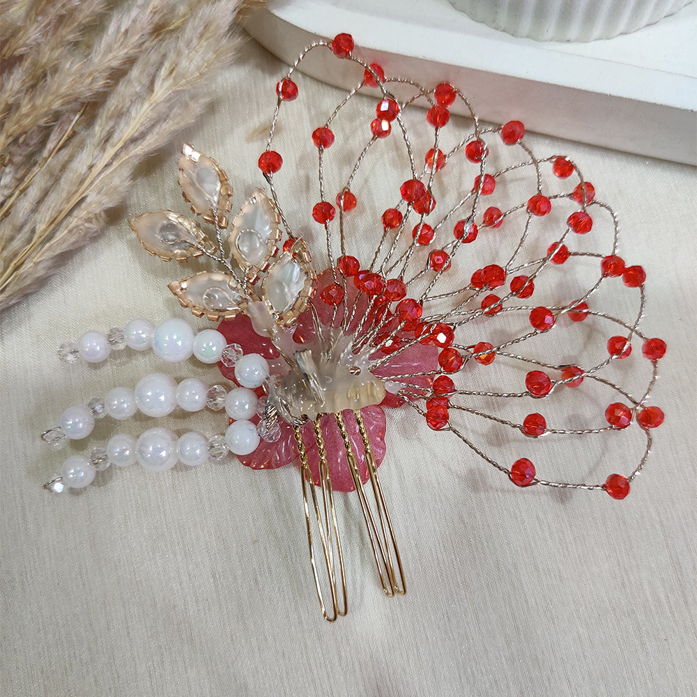 Red Petal Crystal Hair Comb