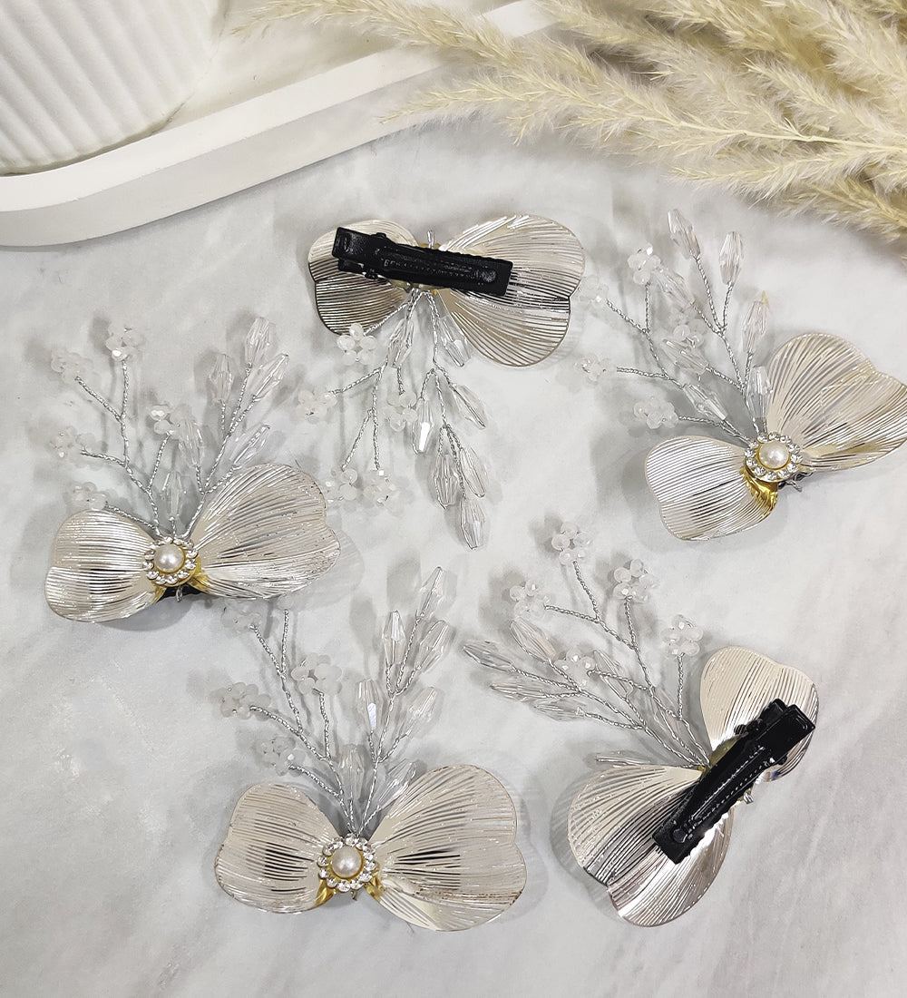 Silver Flower Hair Clip (Set of 5)