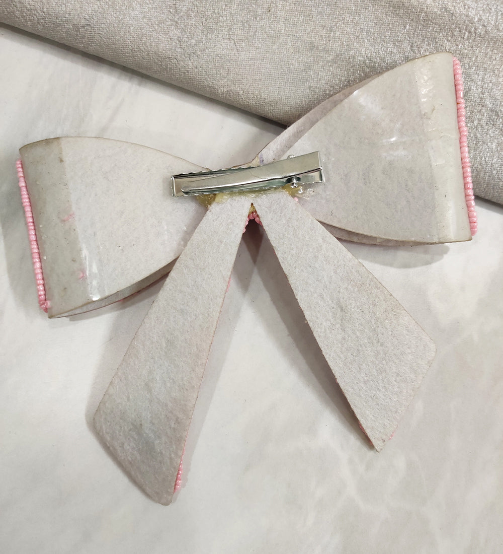 Embellished Crystal Big Hair Bow Clip - Pink