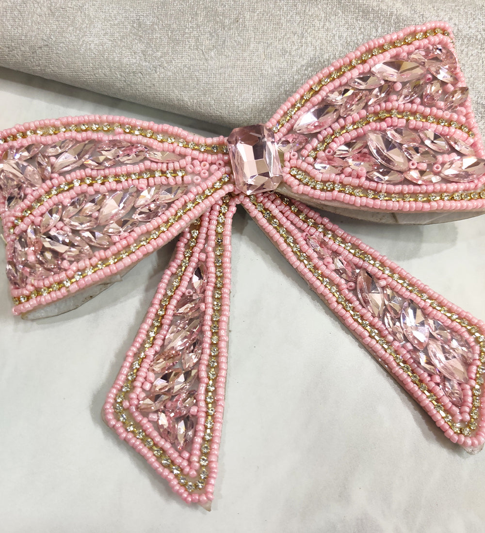 Embellished Crystal Big Hair Bow Clip - Pink