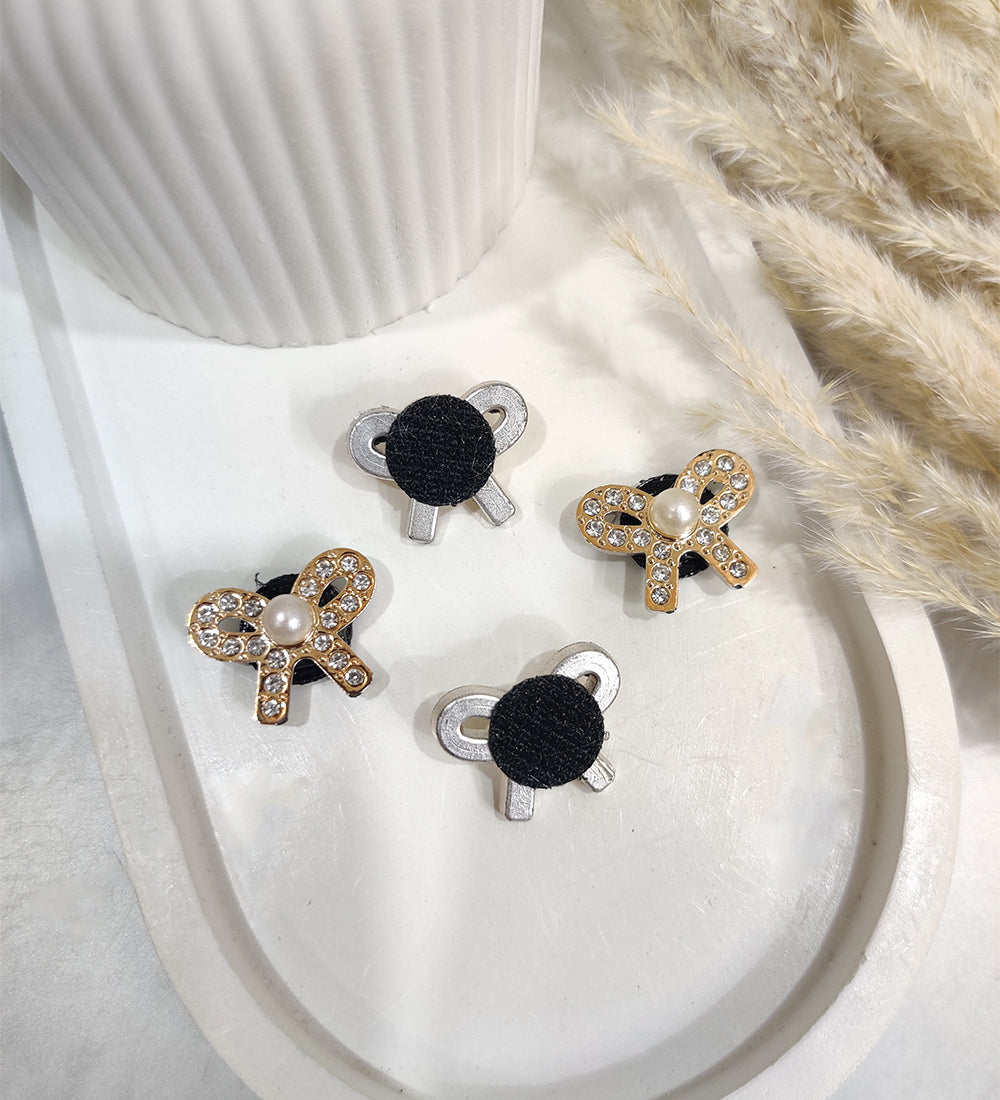 Small Stone Studded Bow Hair Stick-on (Pack of 4)