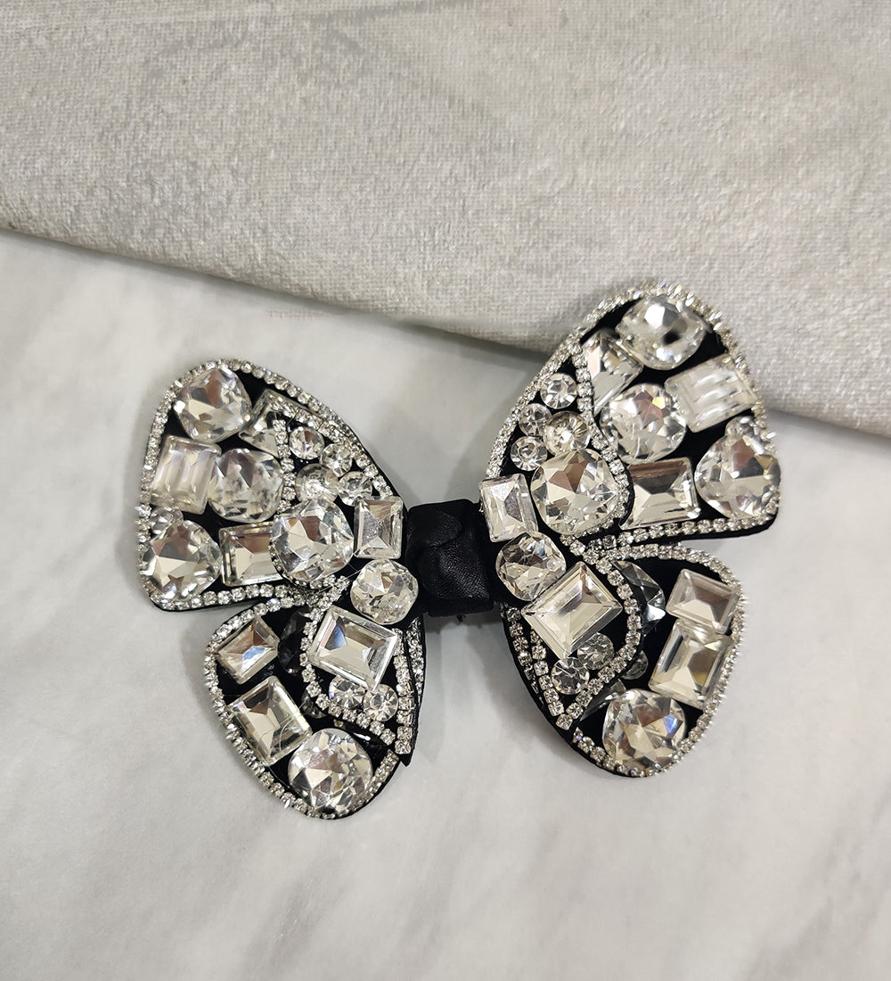 Silver Crystal Black Bow Clip