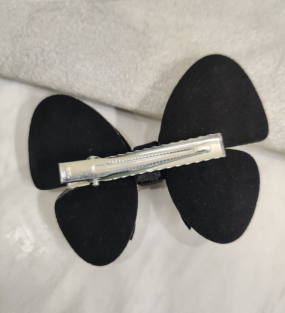 Silver Crystal Black Bow Clip