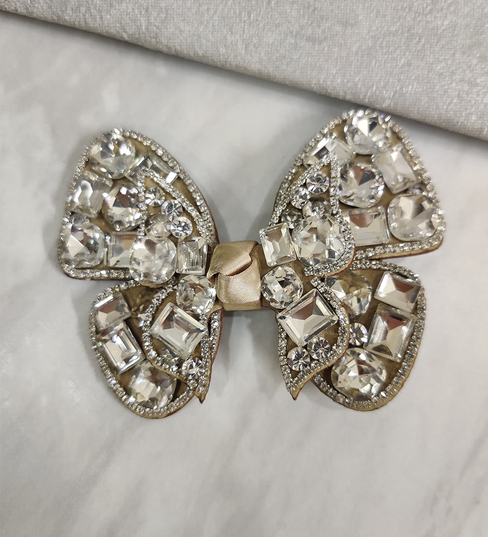 Silver Crystal Golden Bow Clip