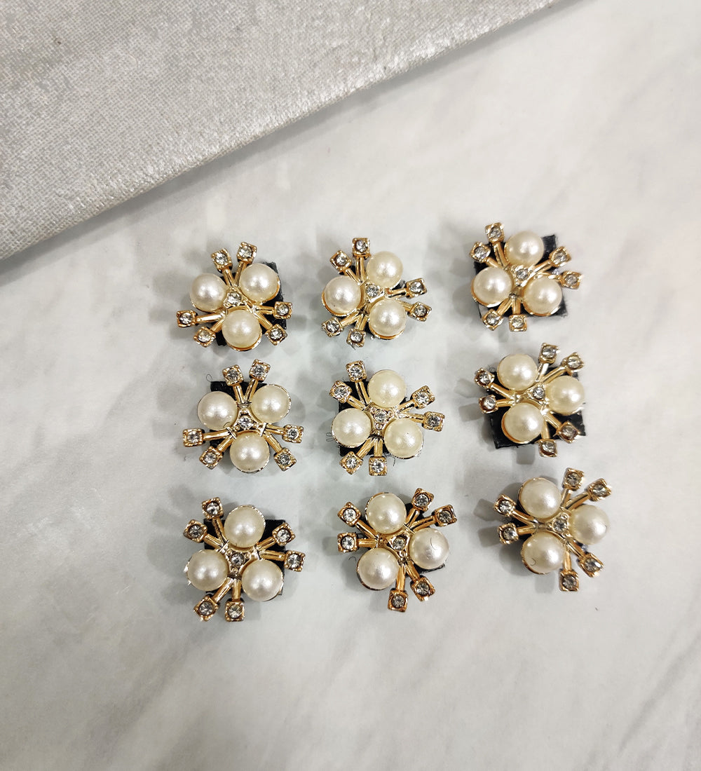 Golden Flower with Rhinestones and Pearls Velcro Stickon