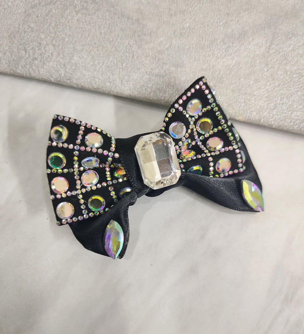 Small Black Crystal Ribbon Bow