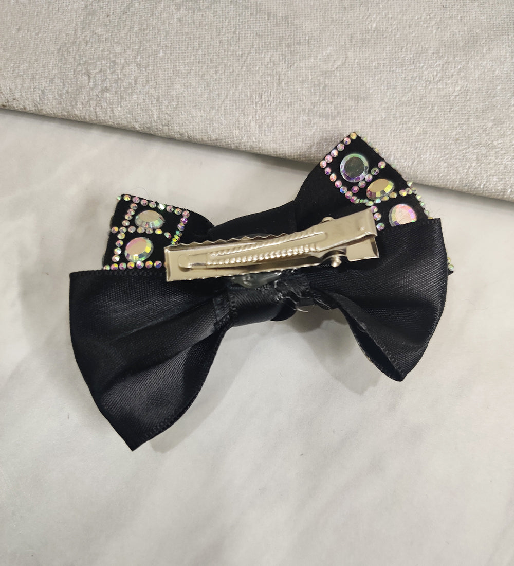 Small Black Crystal Ribbon Bow