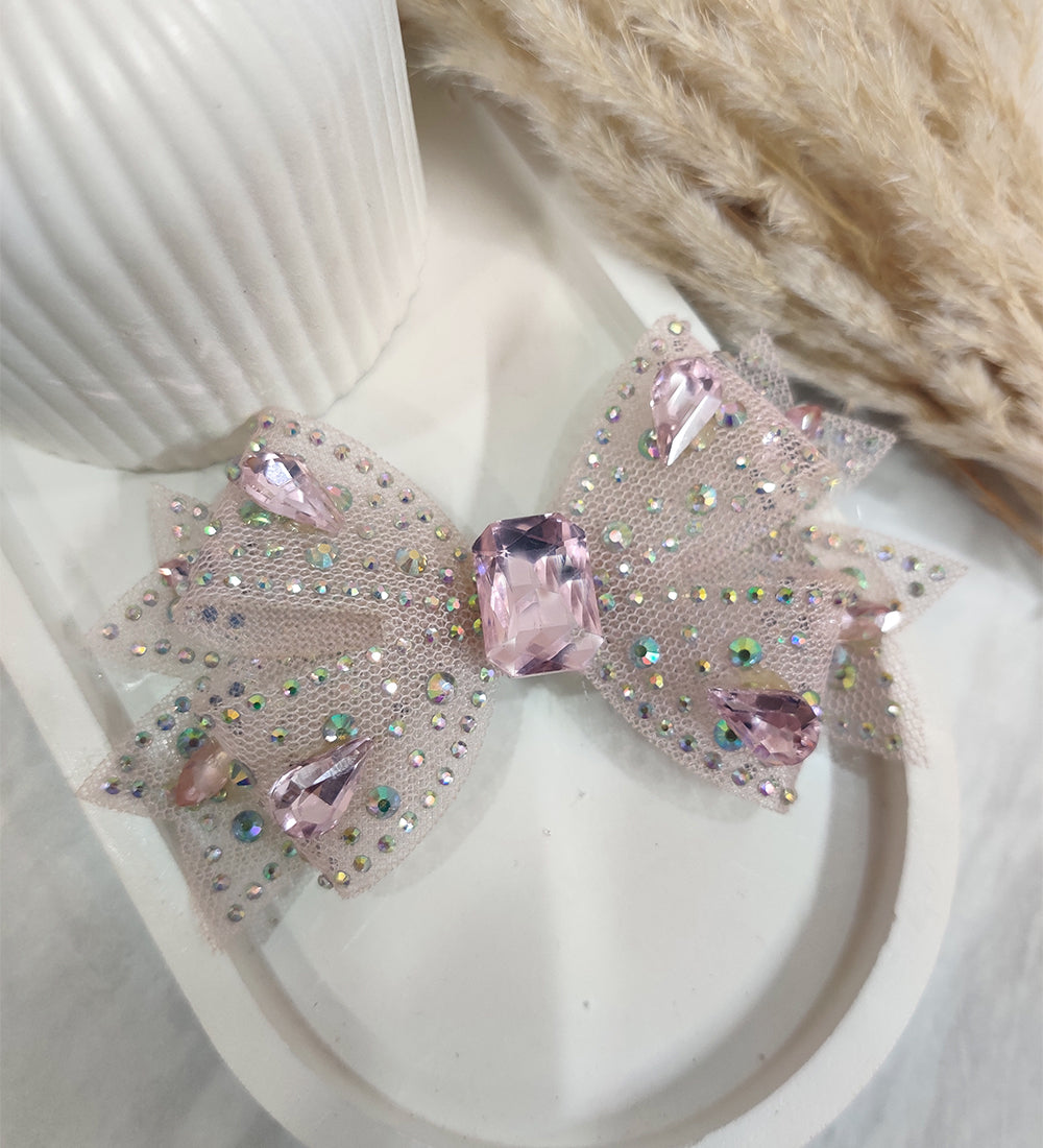 Small Pink Crystal and Net Bow