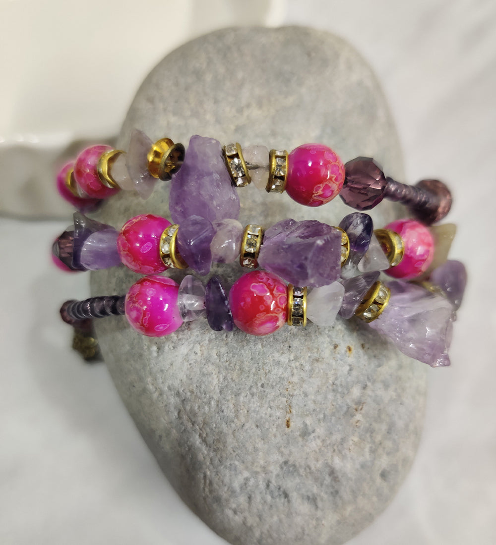 Purple Stone and Crystal Wrap Around Bracelet