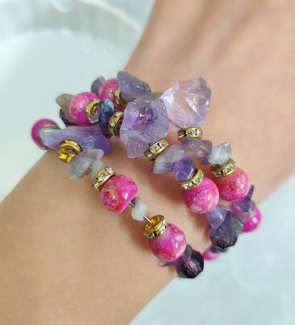 Purple Stone and Crystal Wrap Around Bracelet