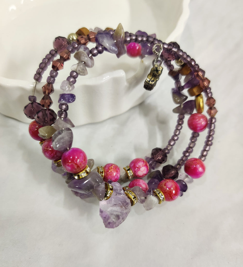 Purple Stone and Crystal Wrap Around Bracelet