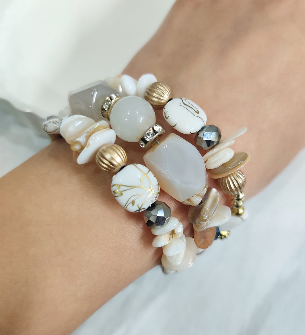 White Stone and Crystal Wrap Around Bracelet