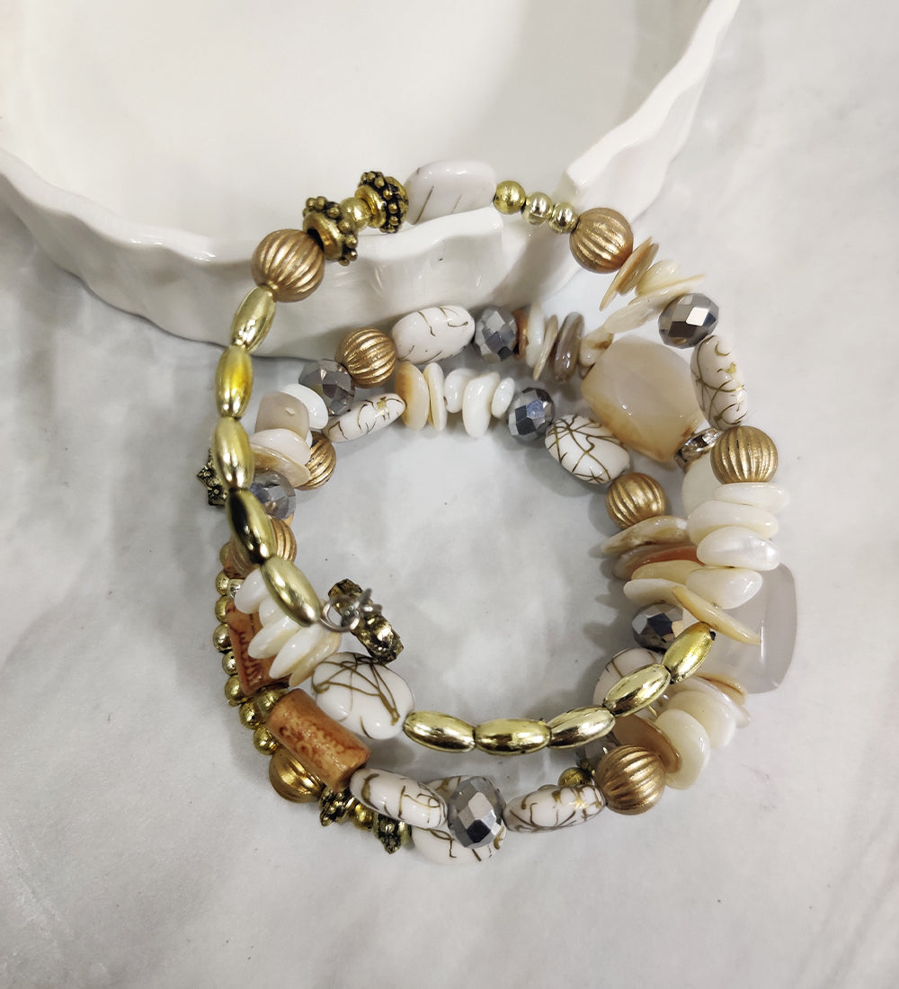 White Stone and Crystal Wrap Around Bracelet