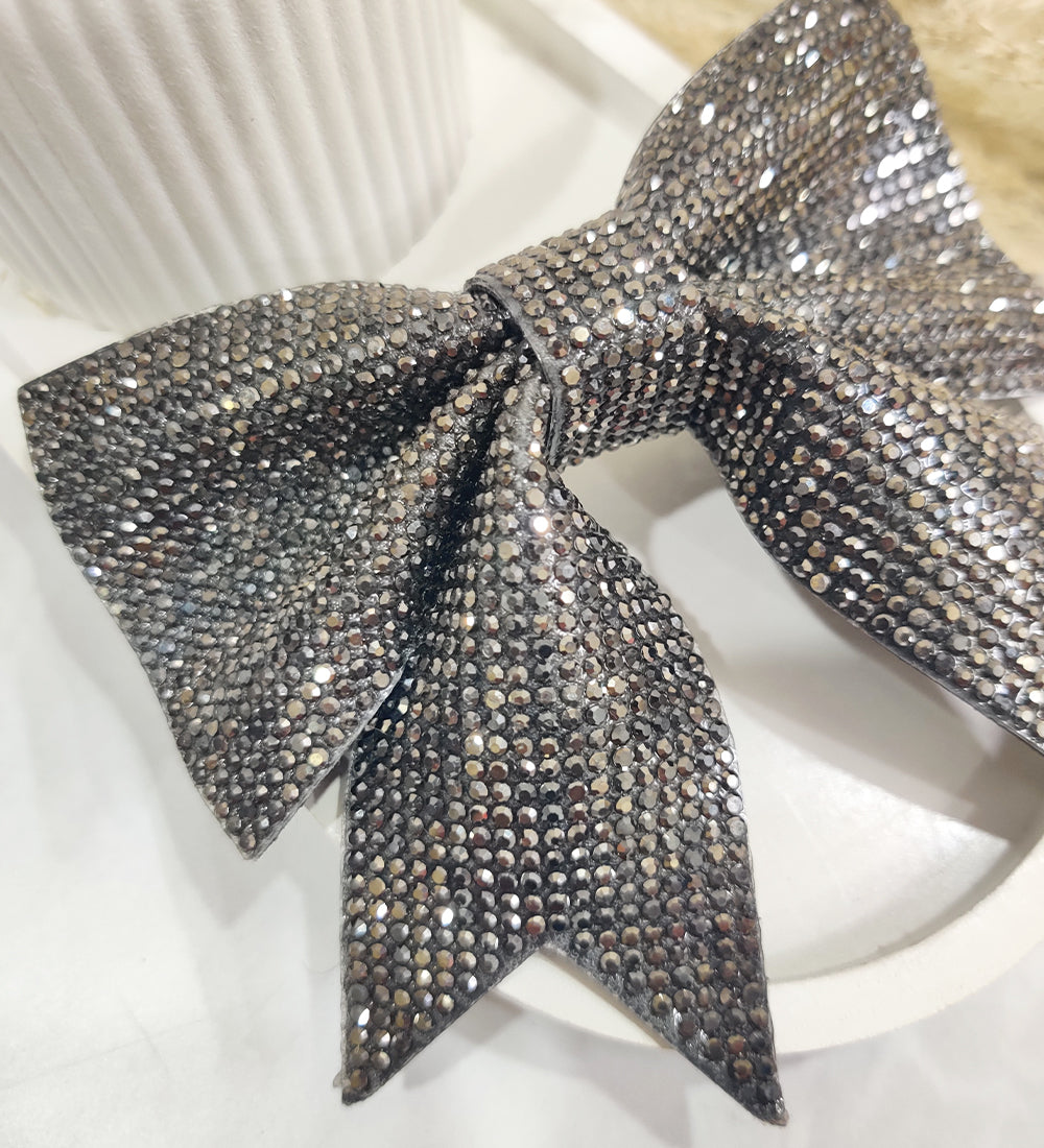 Glam Rhinestone Bow with Alligator Clip -Black