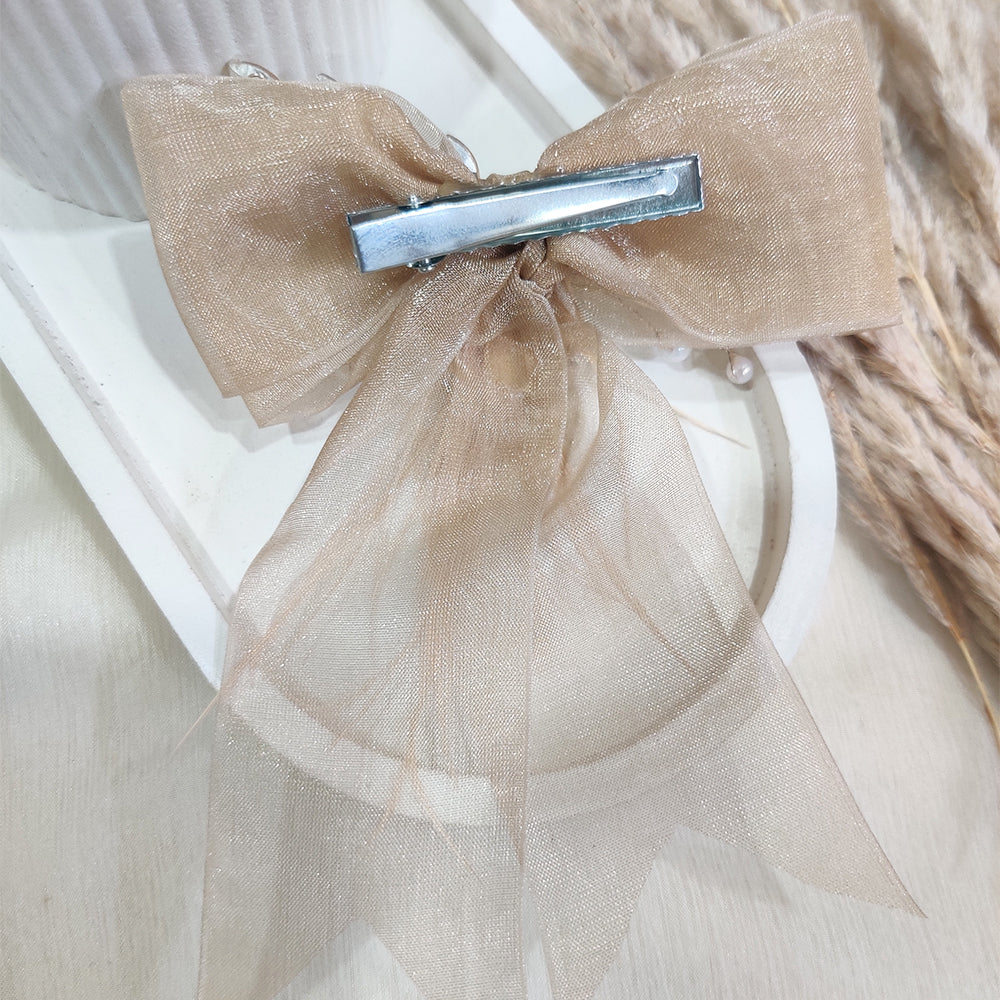 Golden Net and Feather Bow Clip