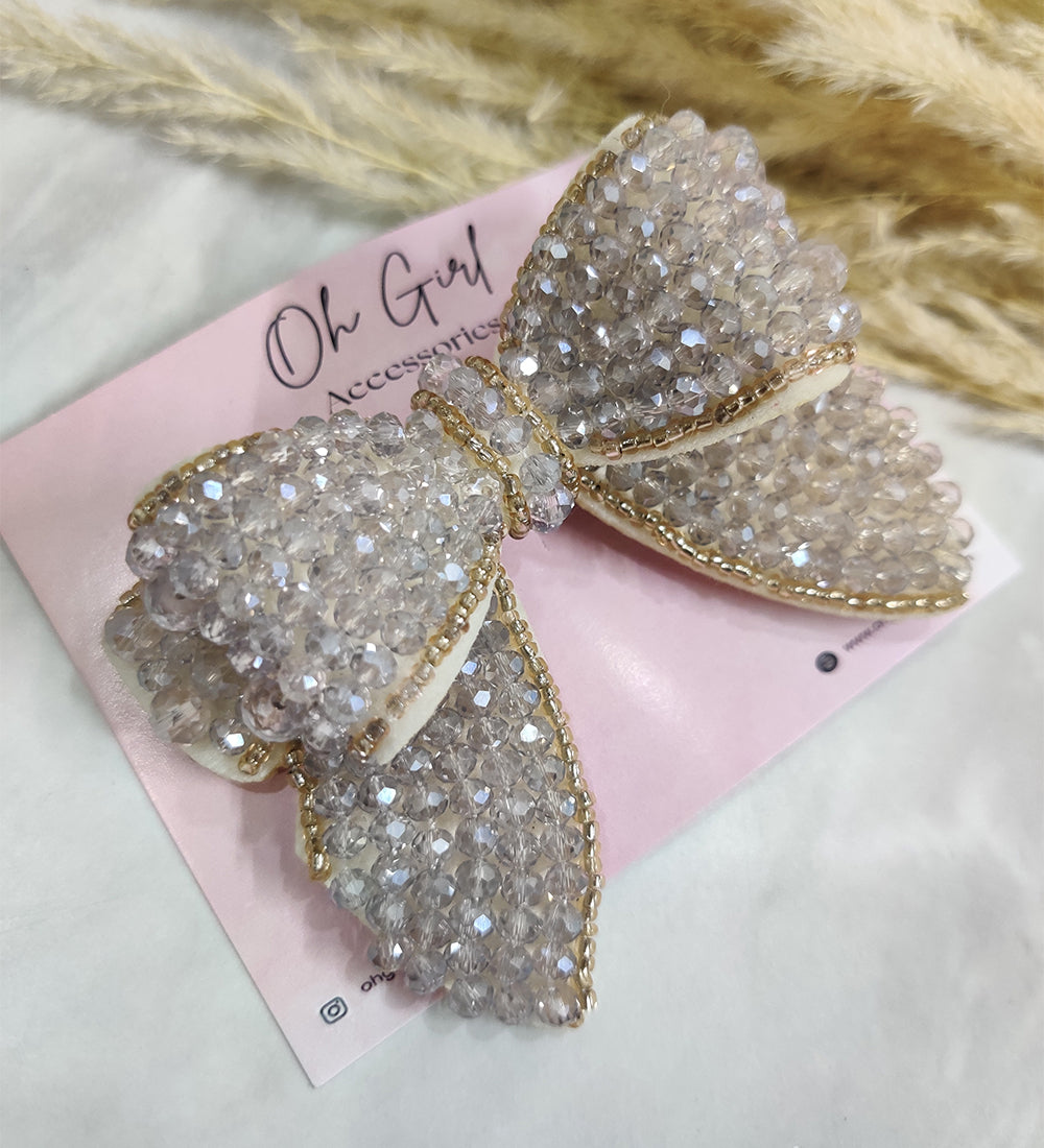 Double Layered Grey Beaded Hair Bow