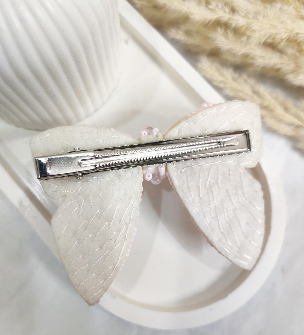 Double Layered Grey Beaded Hair Bow