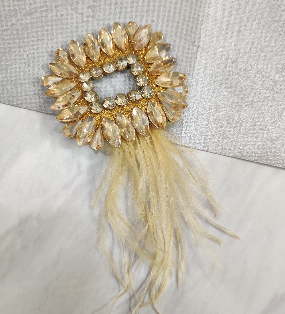 Golden Feather and Crystal Hair Clip