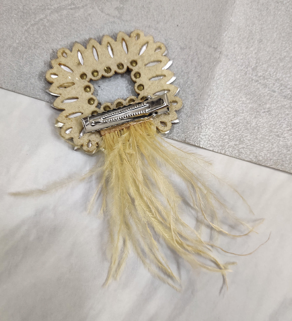 Golden Feather and Crystal Hair Clip