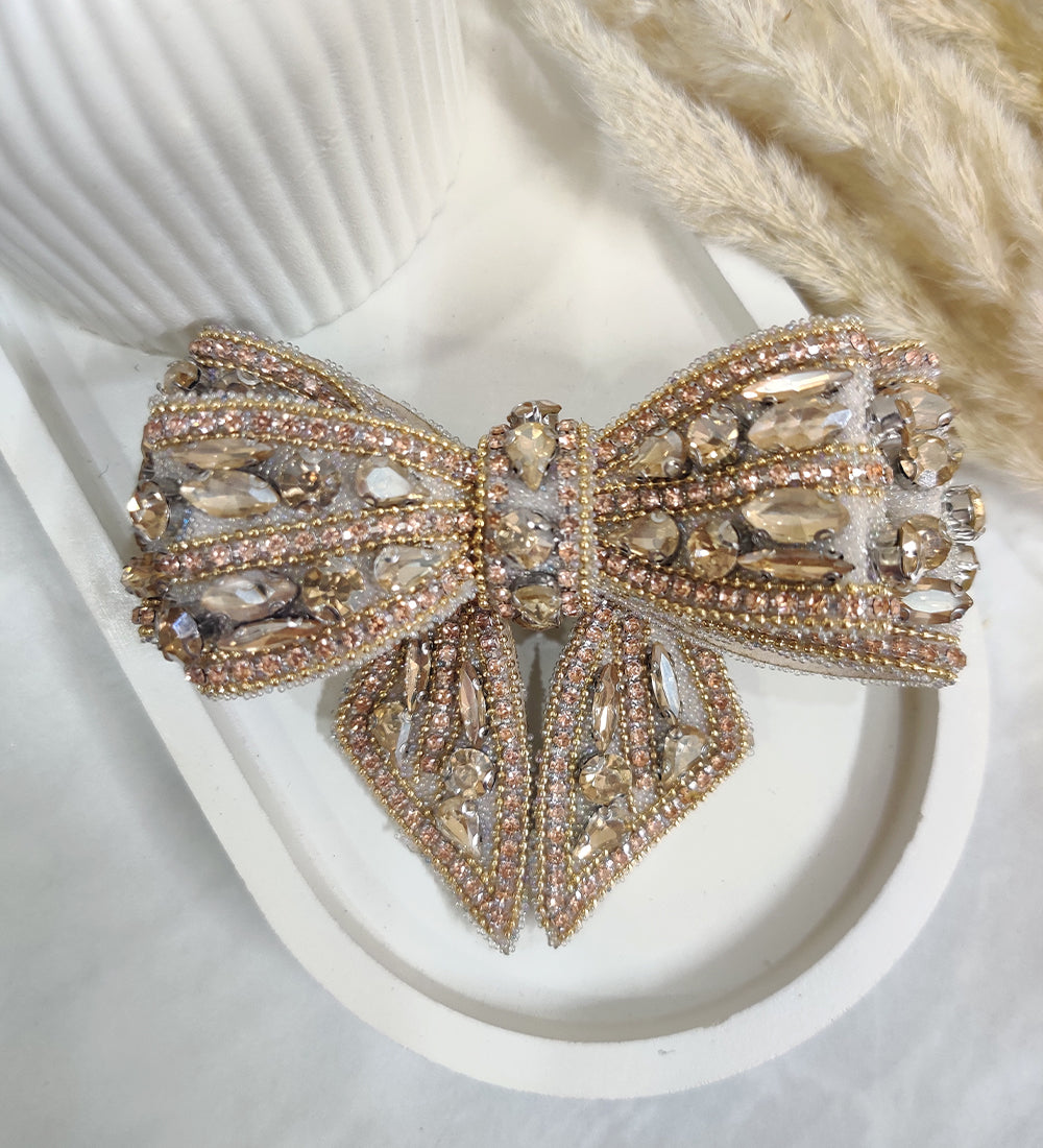 Golden Crystal Embellished Double Layered Bow Hair Clip