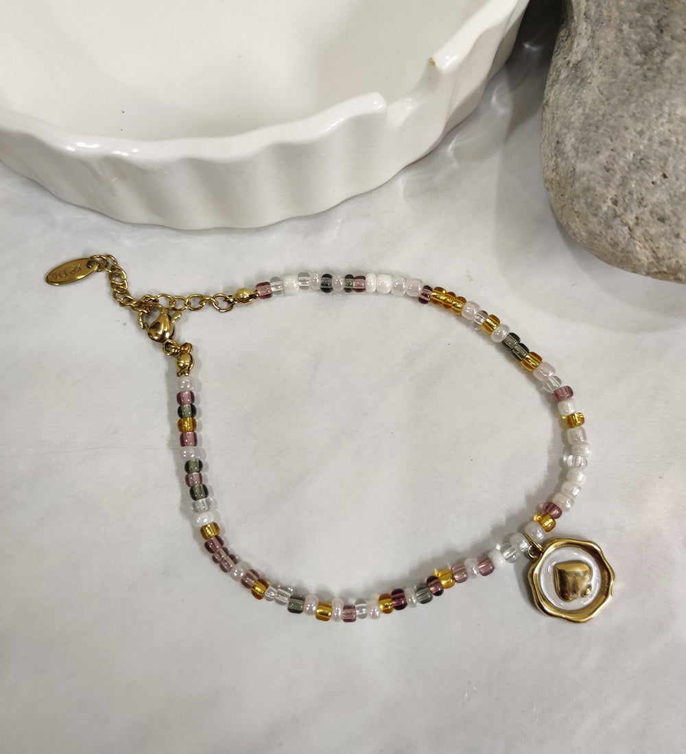 Golden Heart Charm Beaded Bracelet
