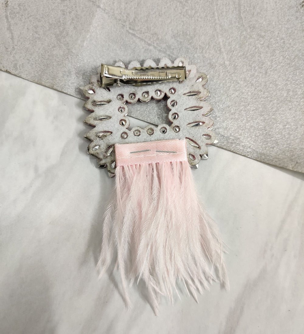 Pink Feather and Crystal Hair Clip