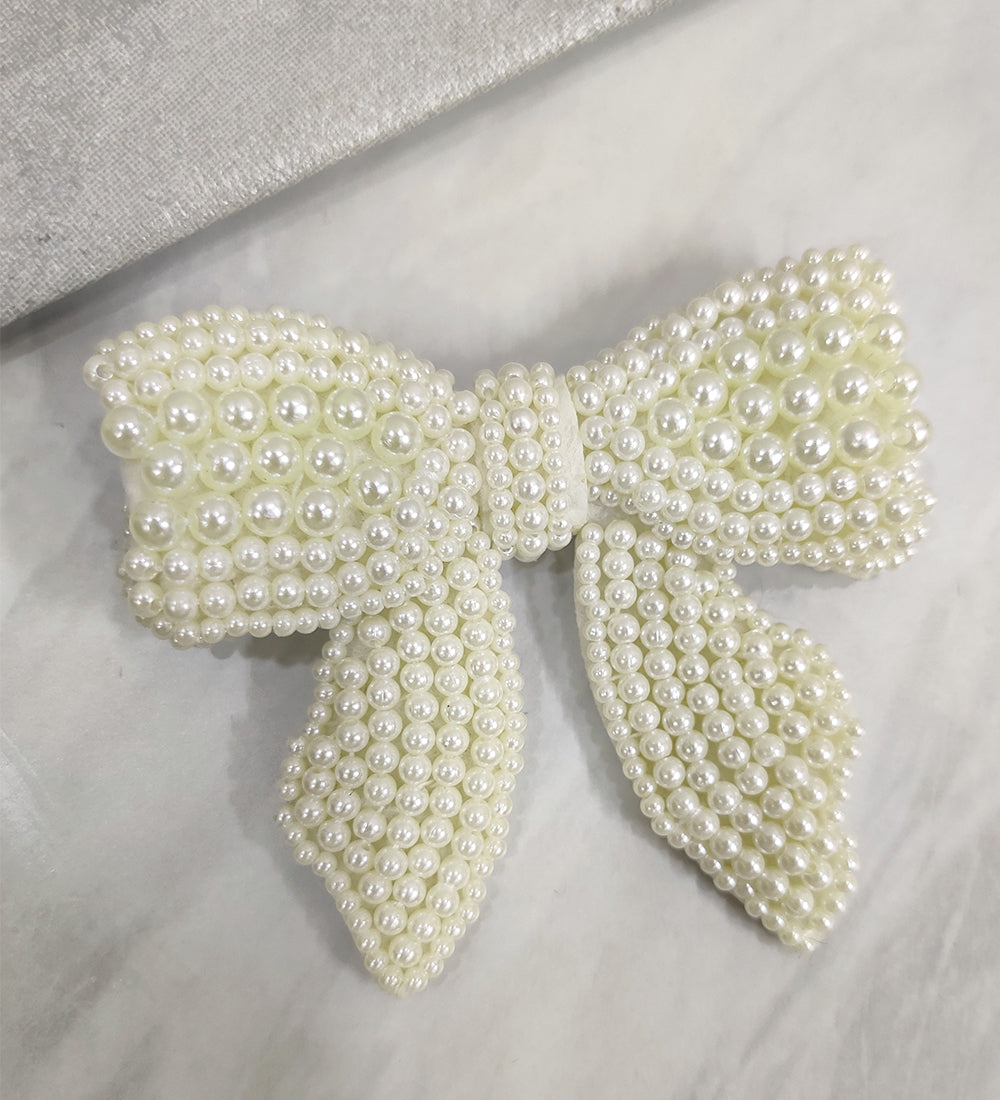 White Pearl Bow Hair Clip