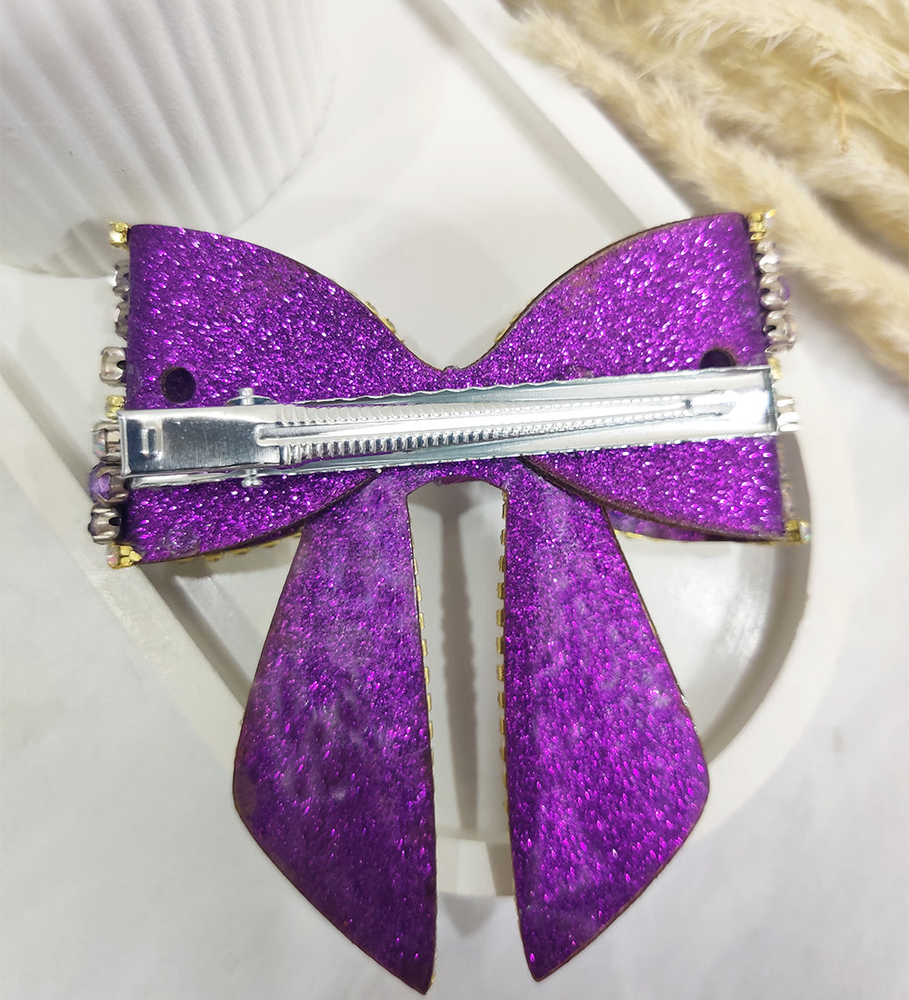 Purple Crystal Hair Bow Clip