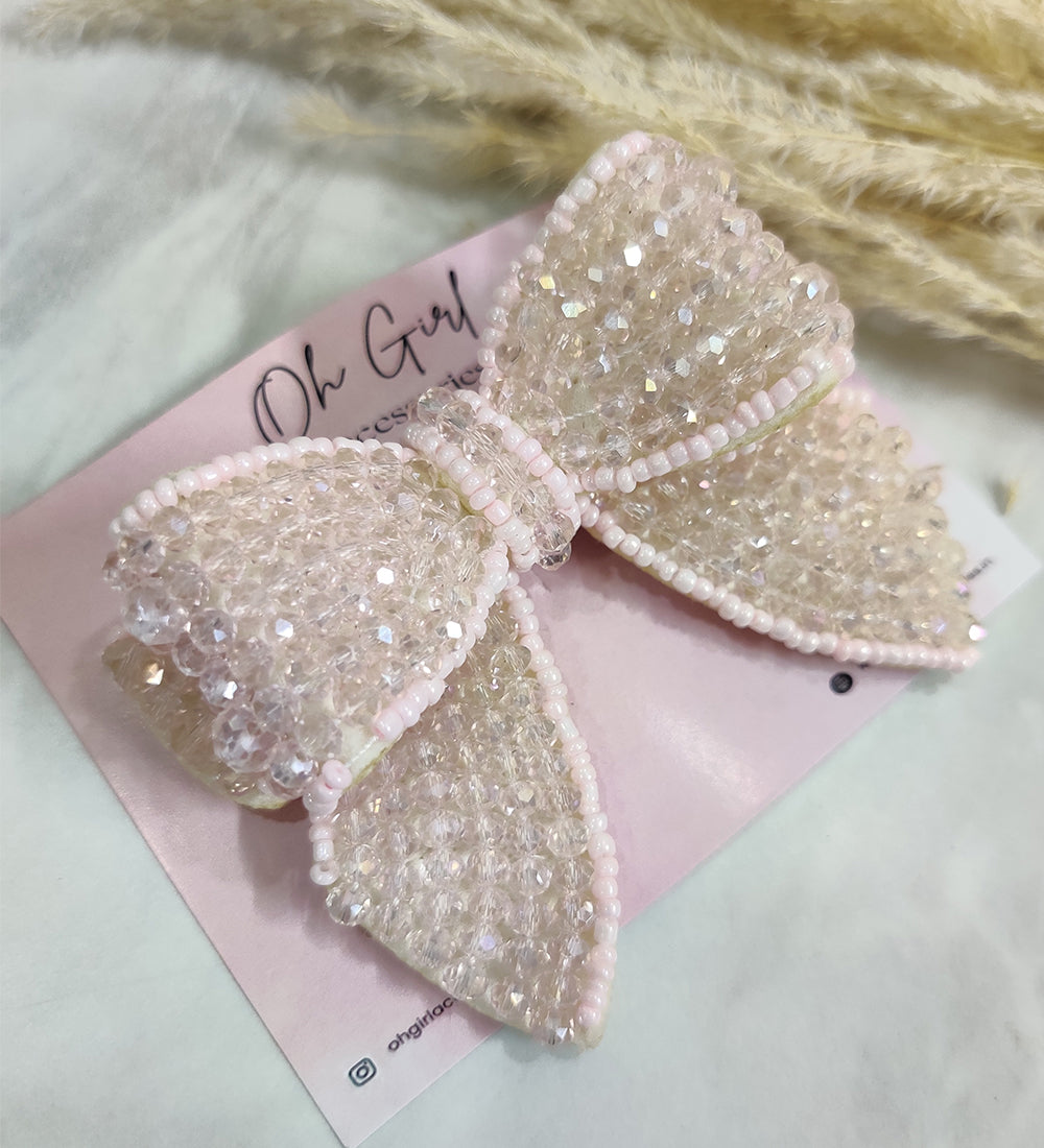 Double Layered Baby Pink Hair Bow Clip