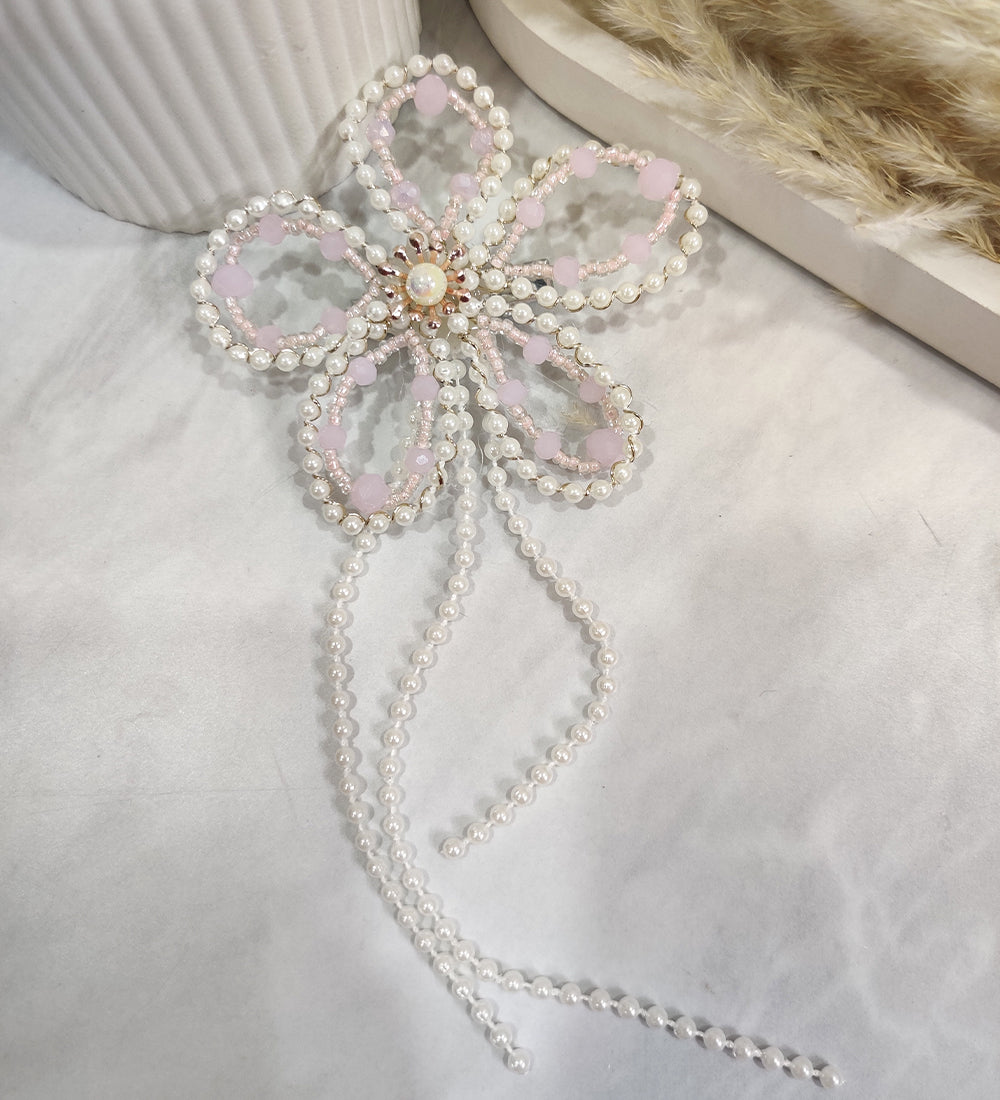 Pink Crystal and White Pearl Flower Hair Clip