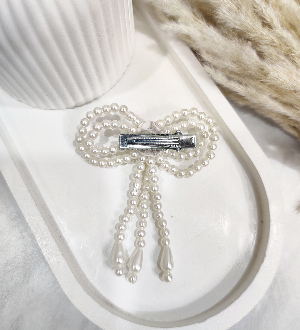 Small Pearl Tassel Bow Hair clip