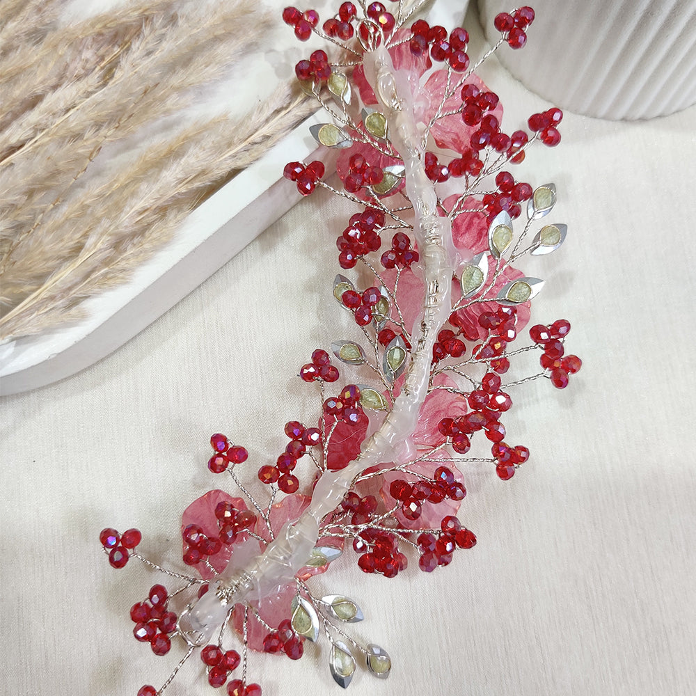 Red Berry Bloom Pearls Hair Vine
