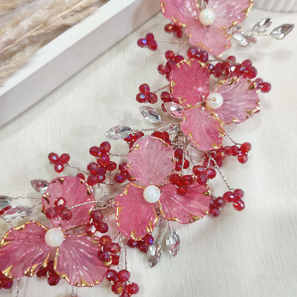Red Berry Bloom Pearls Hair Vine