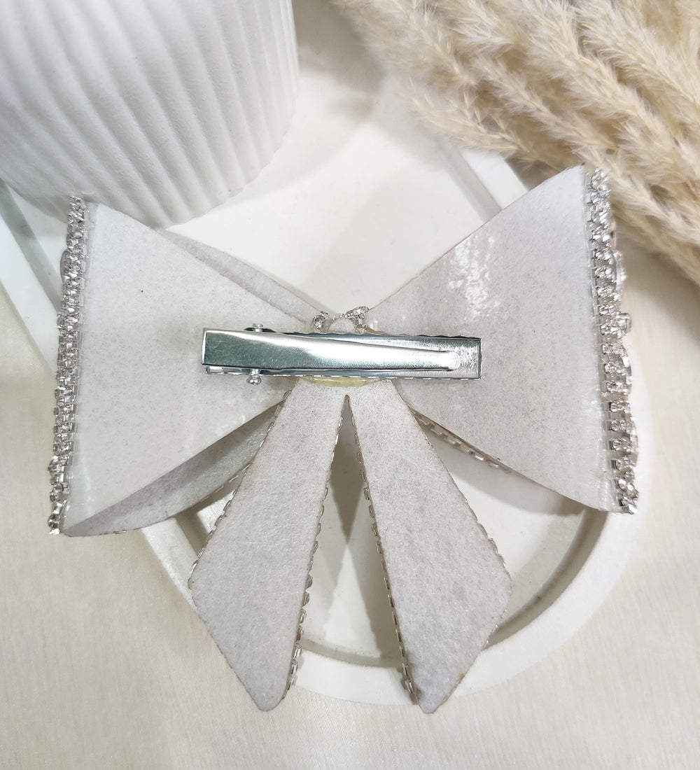 Silver Stone Bow Hair Clip