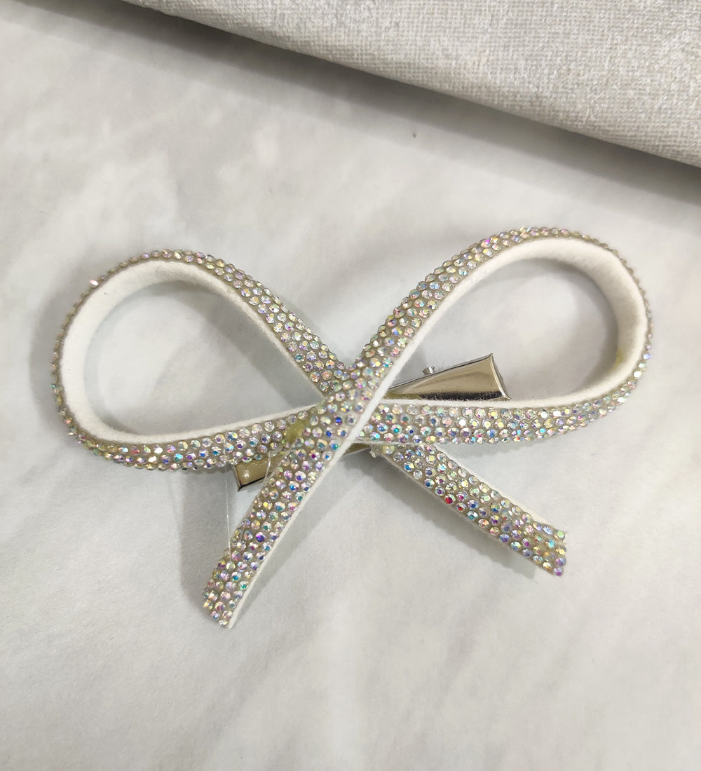 Crystal Silver Hair Bow Slider Clip