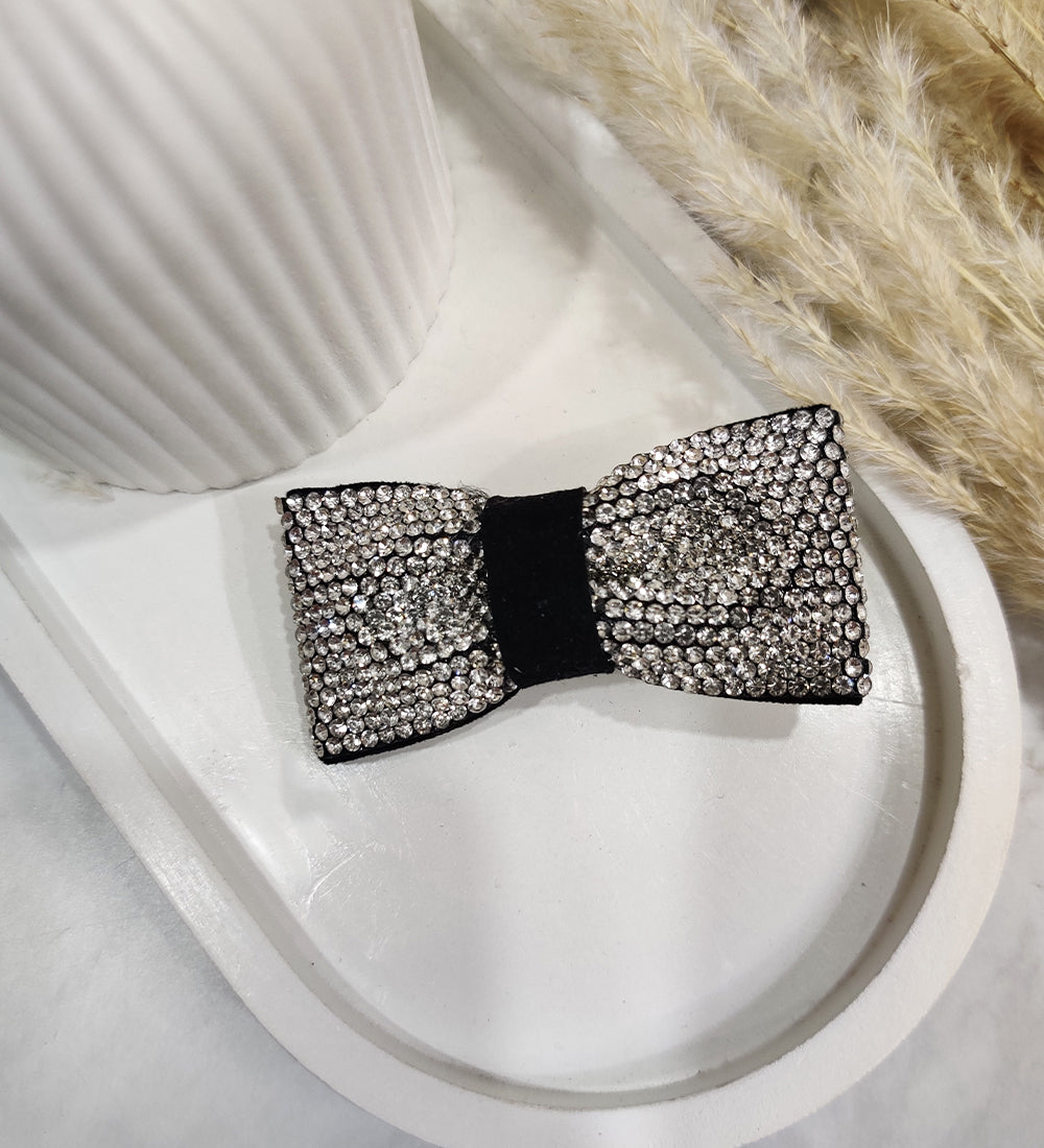 Black Small Rhinestone Bow Hair Clip